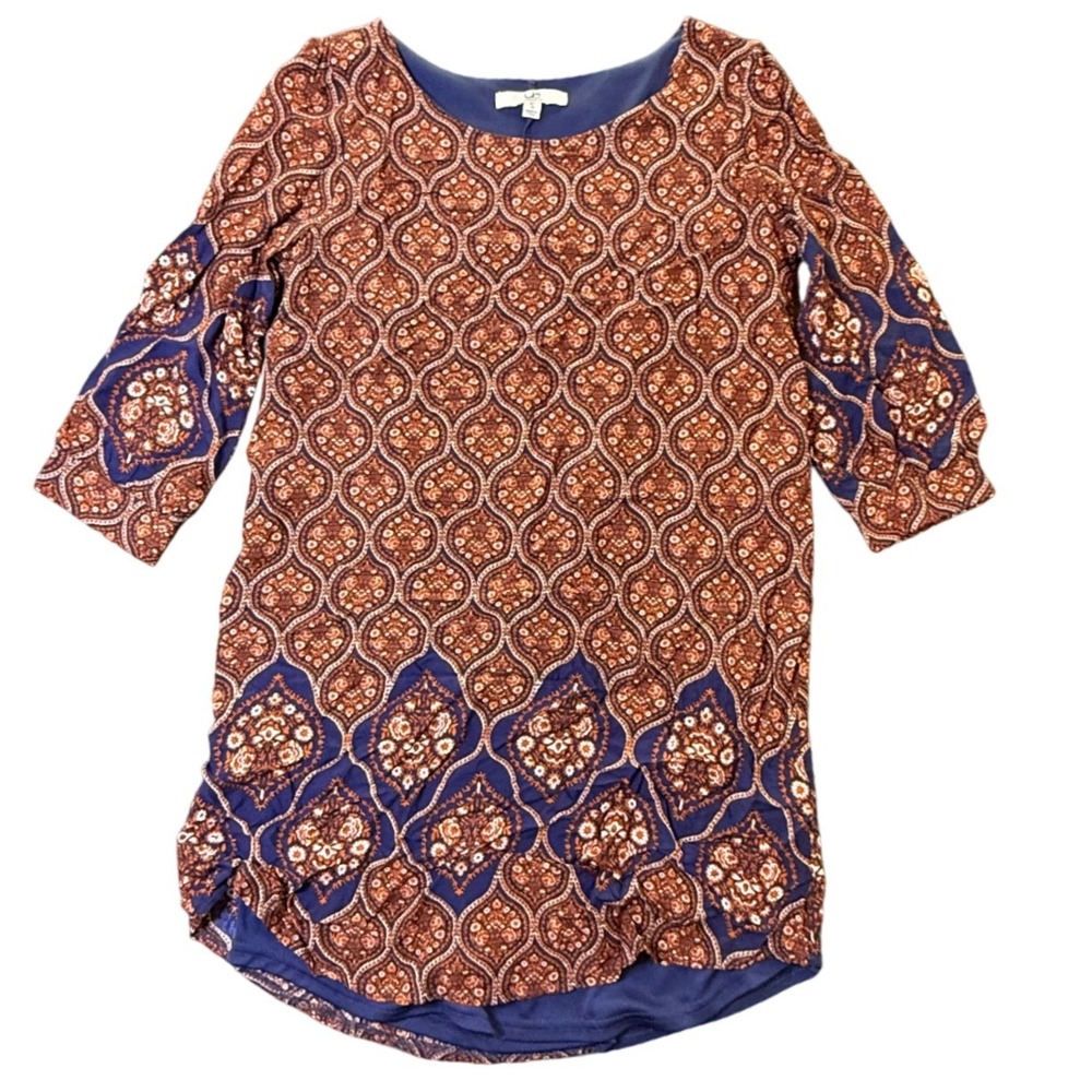UO Los‎ Angeles Dress Brown Blue Floral Print 3/4 Sleeve Casual Boho S